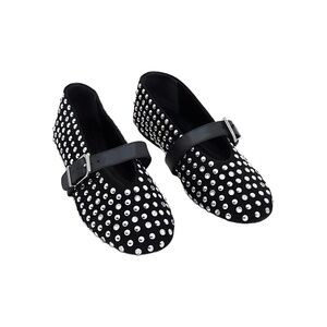 Schutz Women's Eiza Glam Studded Leather Ballet Flats Black Size 6.5M